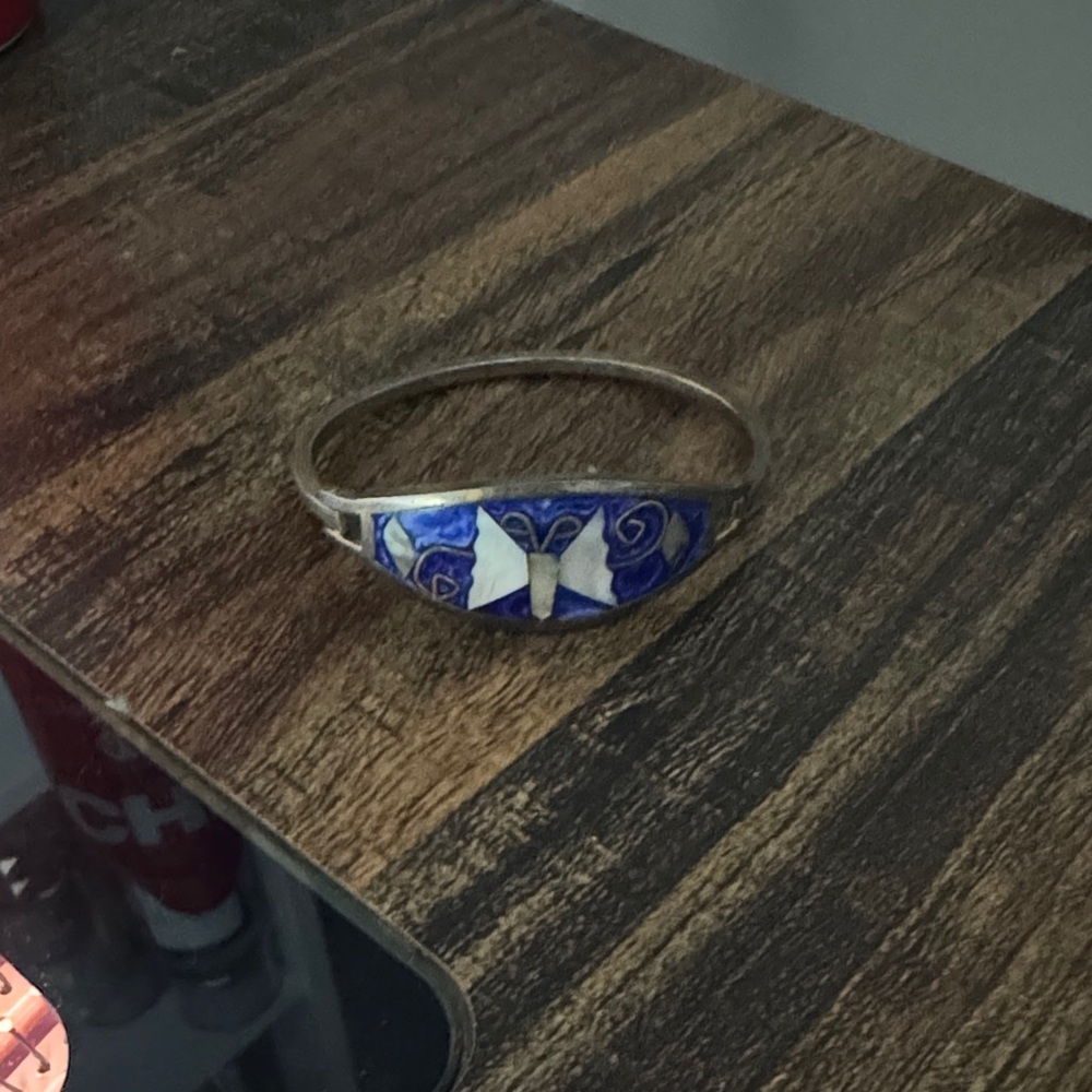 Blue and White Enamel Butterfly Bracelet